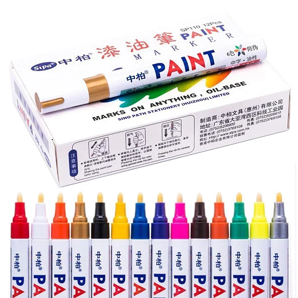 12 Color White Waterproof Rubber Permanent Paint Marker Pen Car Tyre Tread Environmental Tire Painting Highlighter Pen