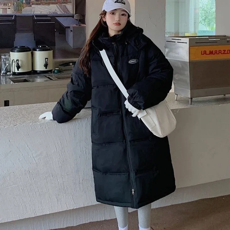 여성용 무릎 길이 긴 다운 코튼 재킷, 한국 버전 면 재킷, 루즈하고 두꺼운 면 재킷, 2023 겨울 신상