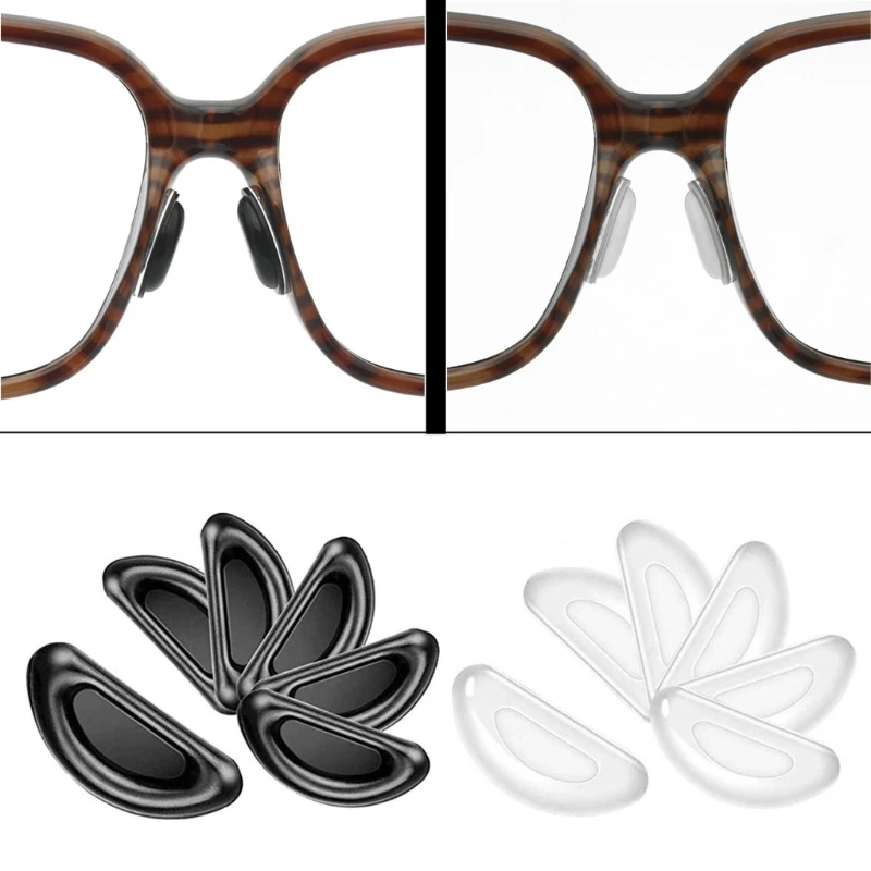 Almofadas adesivas para óculos de olho, antiderrapante, macio, silicone, stick on, forma d, kit de almofada, 10 pares