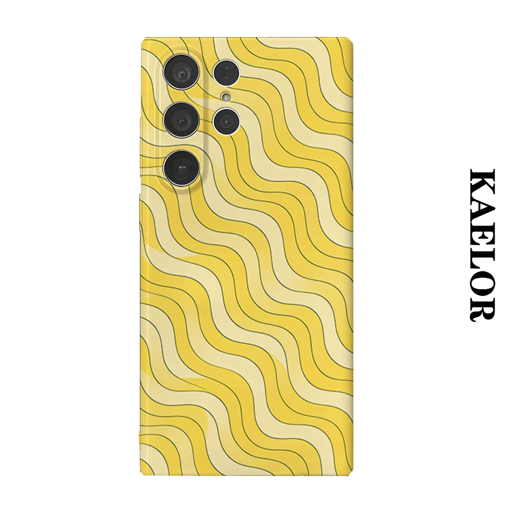 Yellow Thin Line Wave Durable Shiny Double-layer Case for Samsung S26 Ultra S25 S24 S23 Plus Anti-drop Scratch Resistant Cover