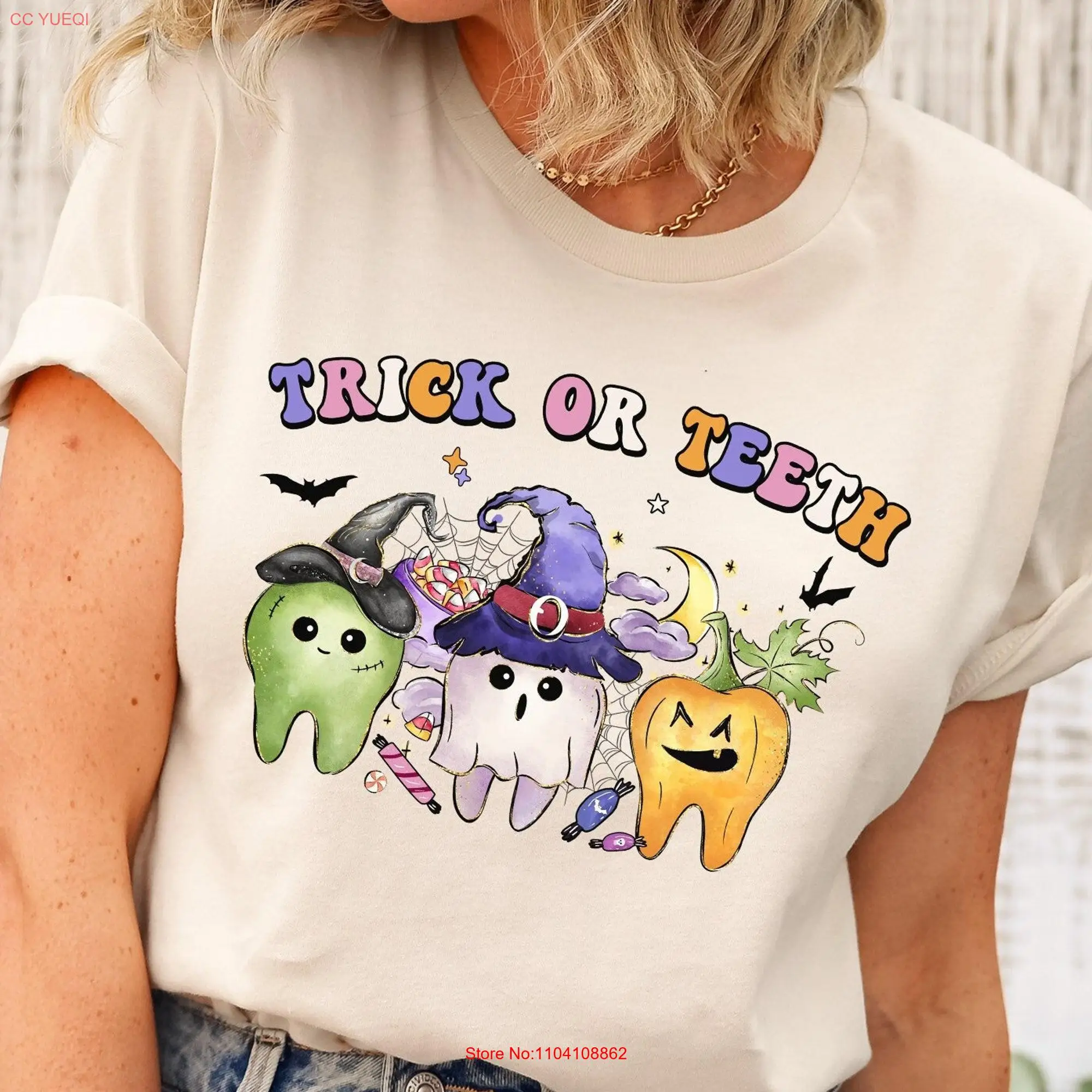 Trick Or T Shirtth Shirt Halloween Dental Retro Assistant Dentist Hygiene Student long or short sleeves