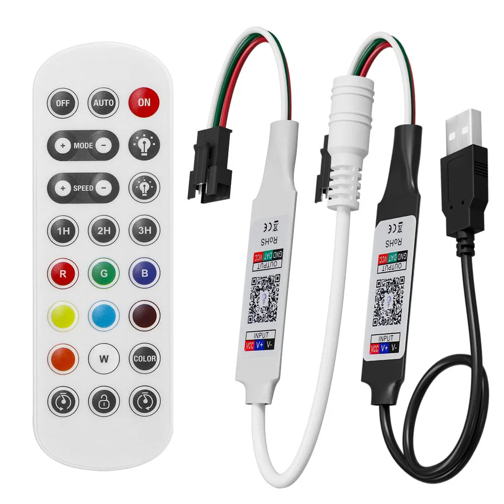 WS2811 WS2812 Bluetooth RGBIC LED Controller 2.4G 24Keys Remote Bluetooth APP For WS2811 WS2812 RGB Pixels Led Strip DC5-24V