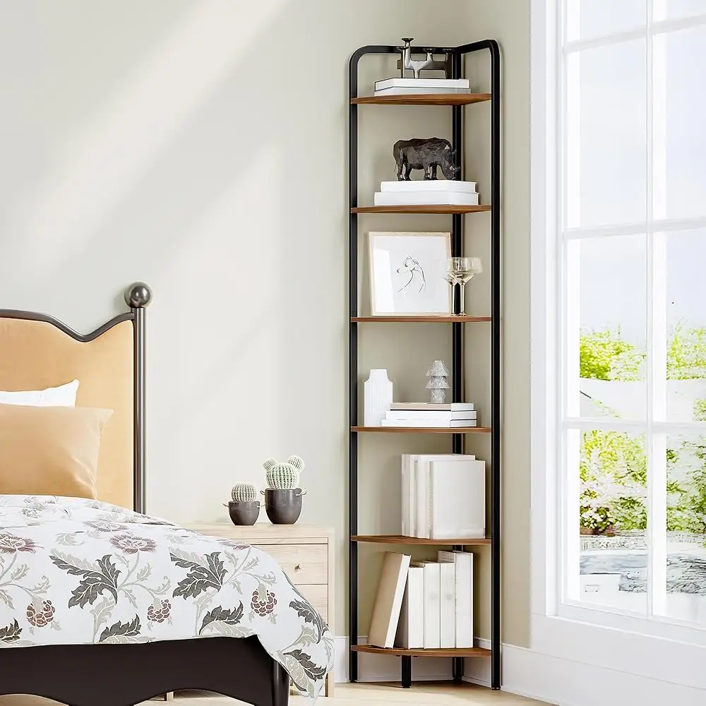

Corner Shelf Stand, Corner Bookshelf Bookcase, Plant Shelf, Corner Display Rack, Standing Shelf With Metal Frame For Living