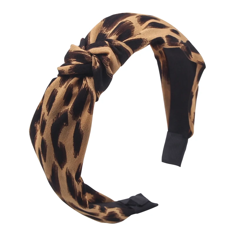 Bohemian Leopard Pattern Hairband Twisted Knotted Floral Hair Band Animal Print Hairband Wide Velvet Headband Hair Accessories