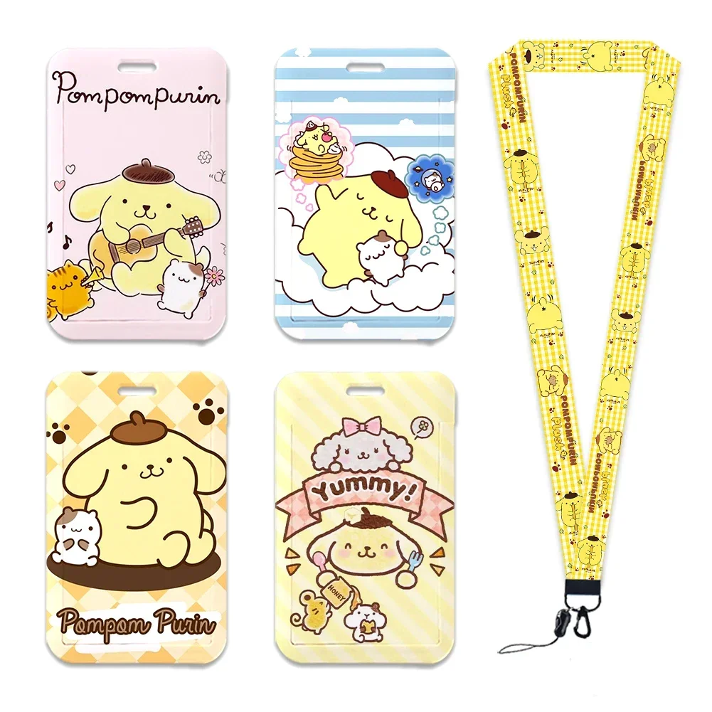 سانريو Kawaii الرقبة اسهم Pompompurin الكلب معرف شارة حامل حزام بطاقة العمل حافلة الوصول حامل بطاقة سلاسل المفاتيح الملحقات
