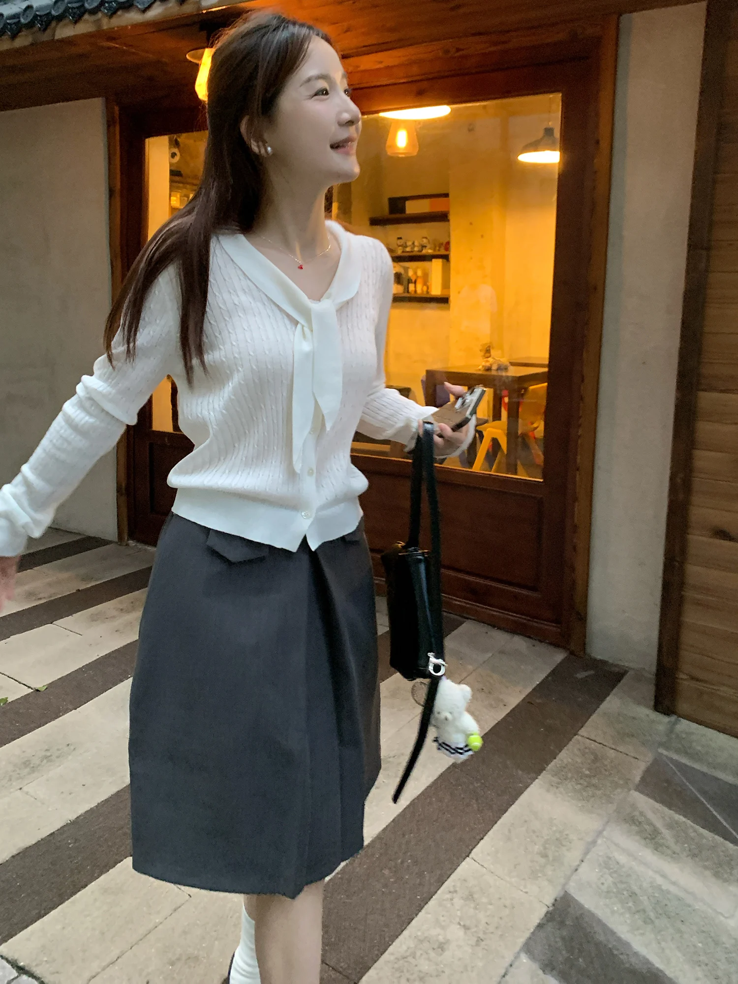 

Женский вязаный кардиган XierZ Weekly Gentle Sle с длинными рукавами, белый, в корейском стиле, с завязками на шее, стандартный крой