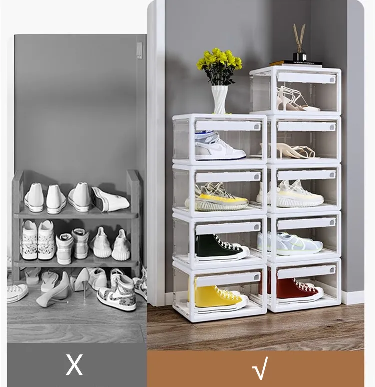 Nordic Transparent Magnetic Shoe Box Multi-Functional Storage Shoes High Heels Storage Box Household Shoe Cabinet Organizer