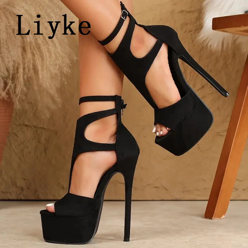 Liyke عرض نموذج مثير المتطرفة عالية الكعب صنادل أرضية للنساء موضة البريدي مشبك حزام المفتوحة تو مأدبة فستان الحفلات الأحذية #3