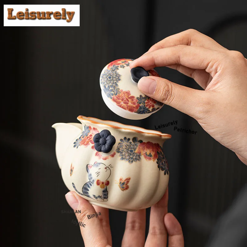 

135 мл минеральные камни, маленький кот, ручной чайник, древний чайник, горшок для заварки чая, чайник с шариковым отверстием, чайный сервиз, коллекция, подарок