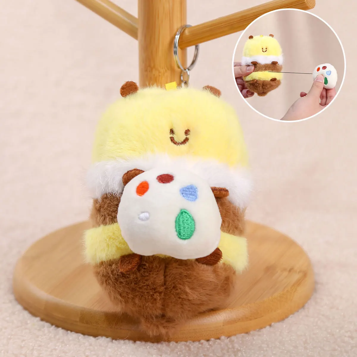Creative Funny Pull-out Plush Bee Toy Pendant Keychain Cartoon Anime Bee Plush Stuffed Doll Bag Decor Gift Pendant Keyring