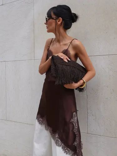 Imagen 1 del producto Nuevo Mini vestido de encaje con tirantes finos para mujer, vestido de fiesta de noche Sexy con abertura Irregular y espalda descubierta, vestidos inferiores de cintura alta para mujer