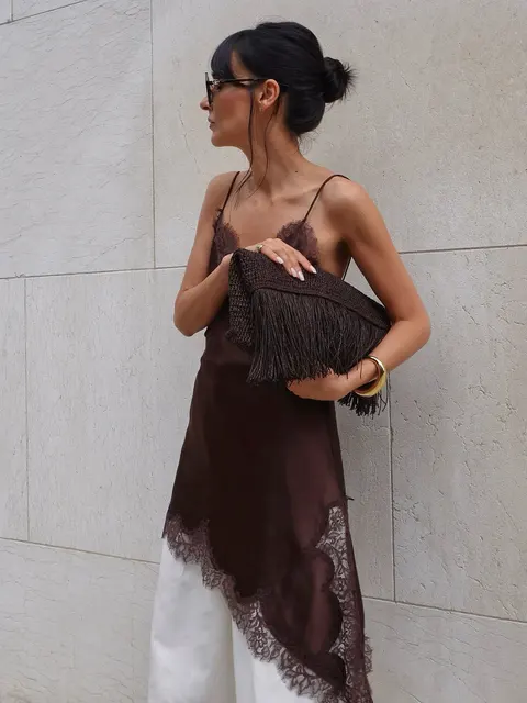 New Lace Mini Spaghetti Strap Dress For Women Irregular Backless Slit Sexy Evening Party Dress Female High Waist Bottom Dresses