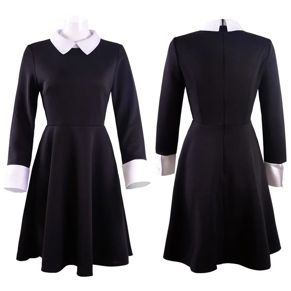 Movie Wednesday Addams Cosplay Costume Fancy Dress Vintage Black Gothic Outfits Halloween Party Costume Women Girls Adult Child