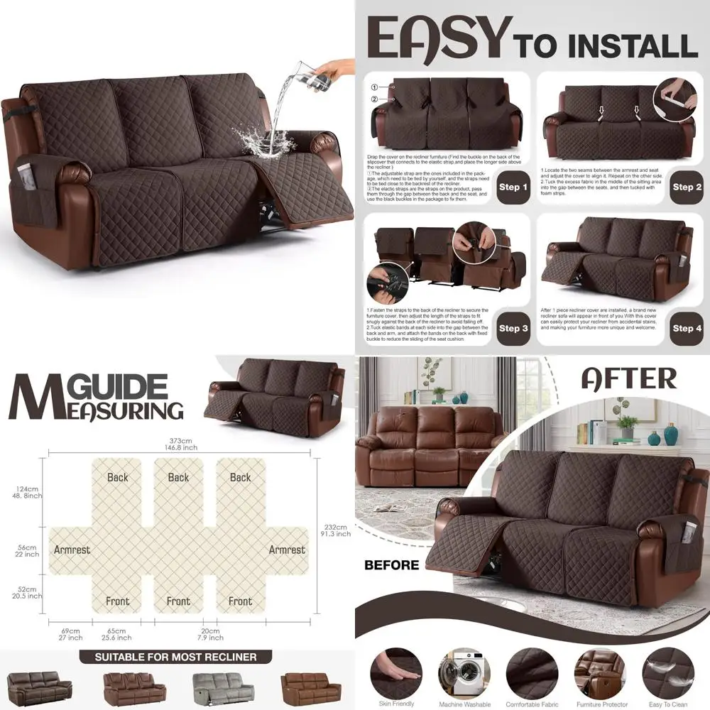 

Водонепроницаемый чехол для дивана с откидной спинкой, нескользящий чехол для 3-местного дивана, защита для мебели для кресла с откидной спинкой