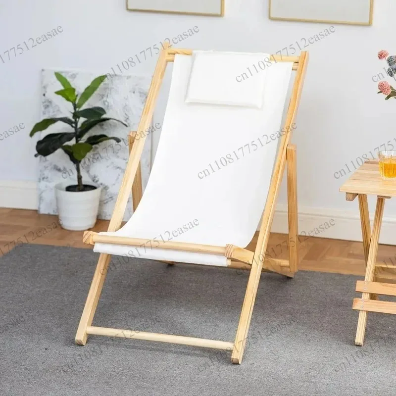 Solid Wood Folding Canvas Beach Chair, Adult Leisure Chair For Balcony & Lunch Break Outdoor Use