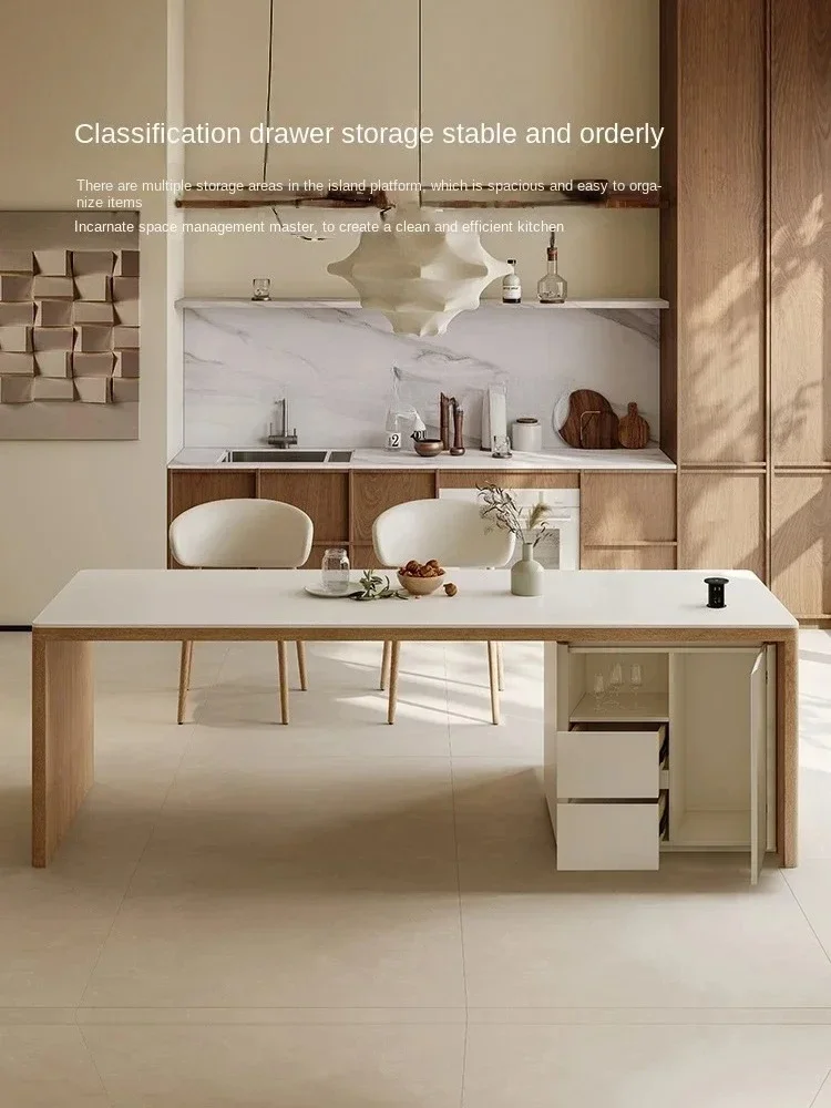 

BTQH cream log wind island dining table integrated modern home kitchen multi-functional solid wood island