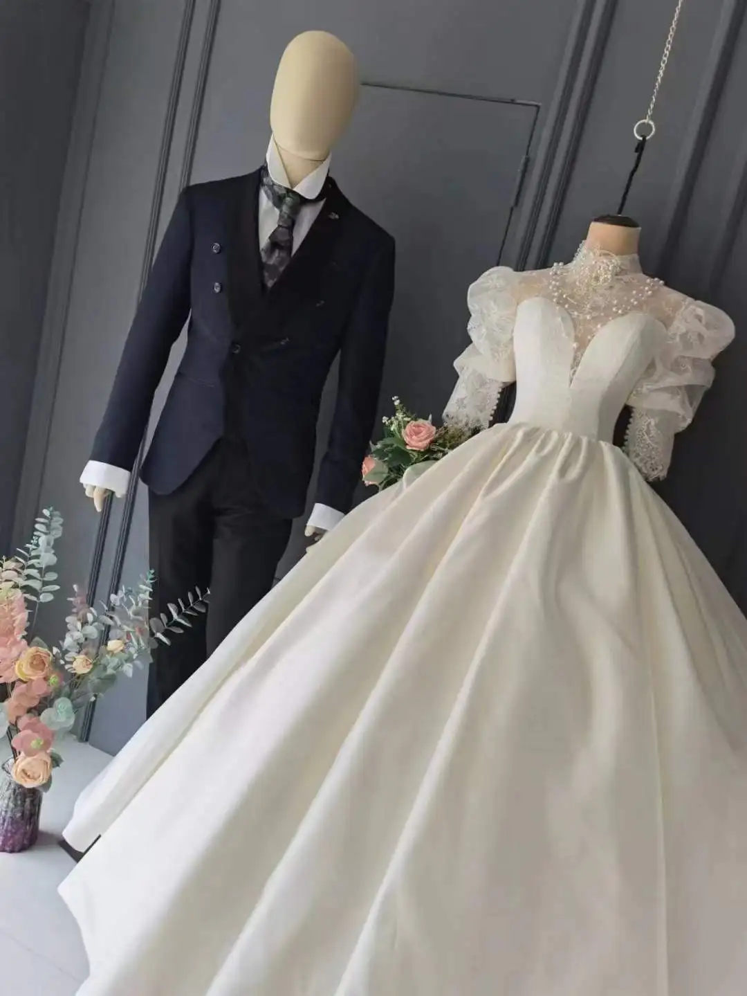 Женское атласное свадебное платье CloverBridal, с рукавом 3/4 и высоким воротником, модель WW8281, 2022