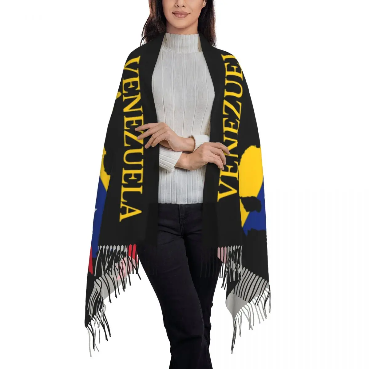 Custom Fashion Venezuela Map Flag Country Tassel Scarf Women Winter Warm Shawls Wraps Female Republic Of Venezuela Scarves