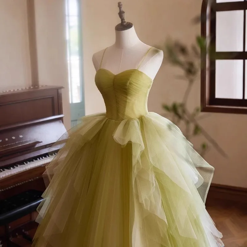 New Banquet Strap Light Wedding Dress, Evening Dress, Fashion Mesh, Super Immortal Premium Style, Same Temperament Long Dress