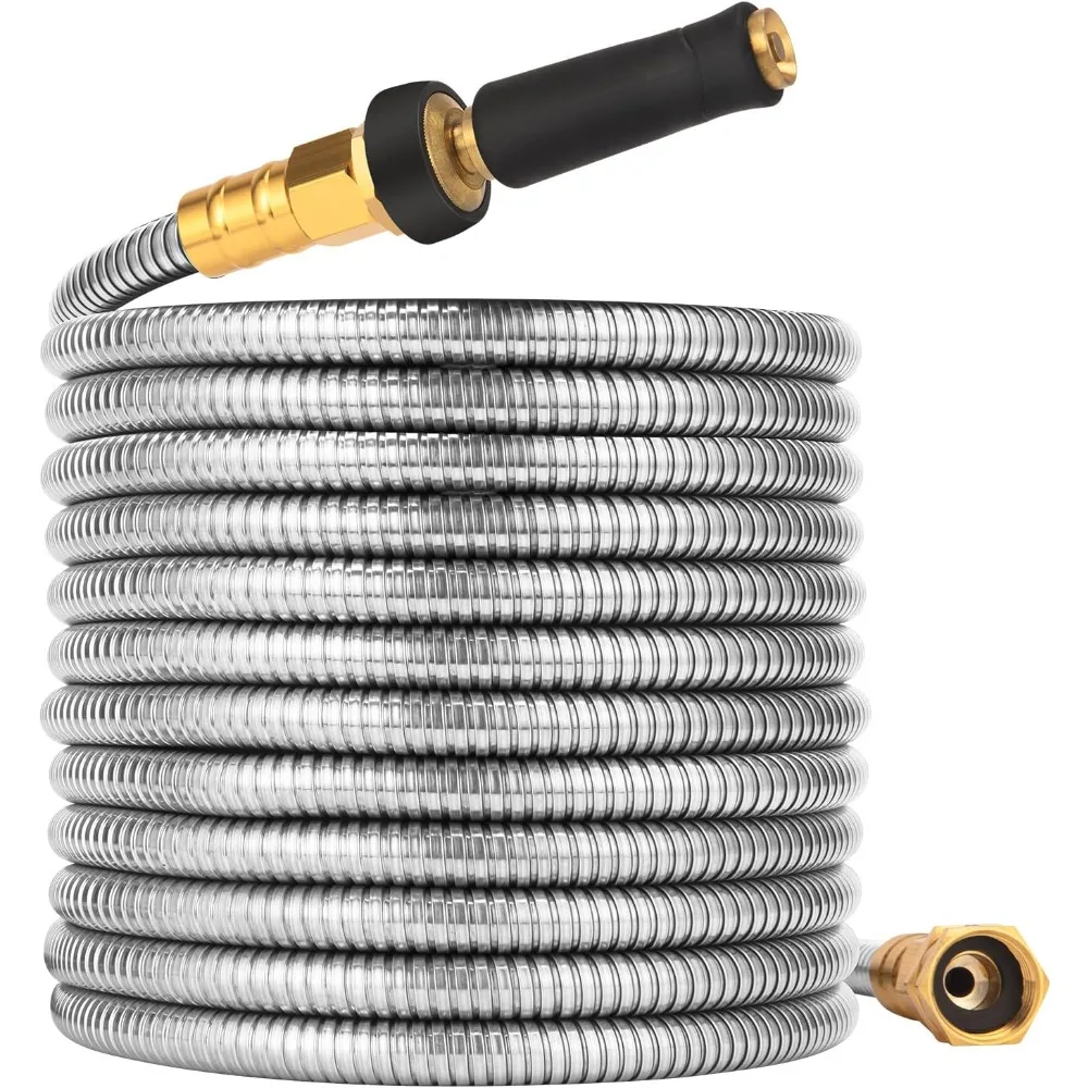 100 FT Garden Hose Expandable - 304 Stainless Steel Water Hose 100 FT - Heavy Duty Flexible Kink Free Hose