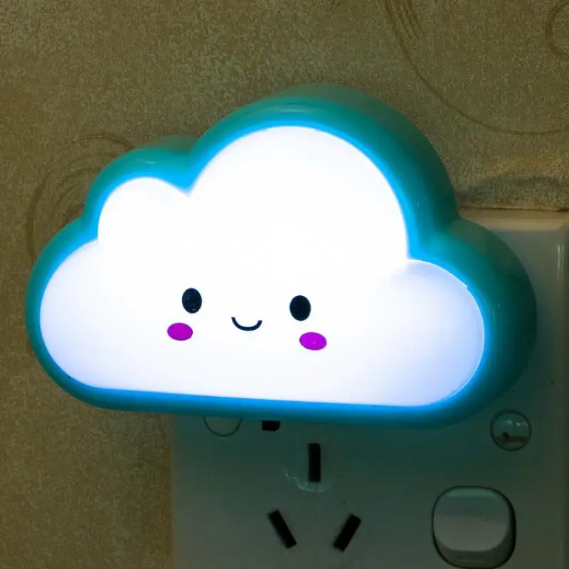 Durable ABS Bulb Baby Kids Bedroom Button Cute Cloud Shape Cartoon Mini Socket Bedside Lamp Night Light Wall Plug