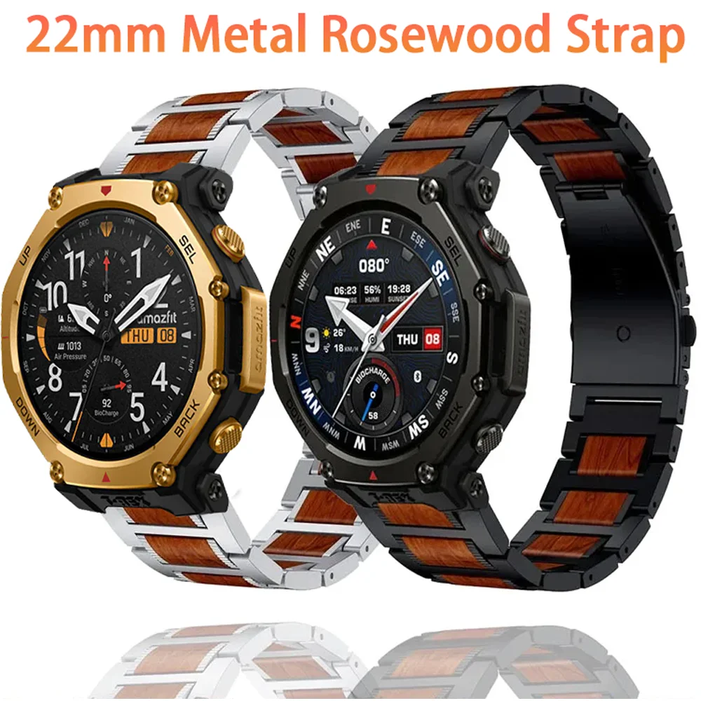 

Металлический ремешок из палисандра 22 мм для Amazfit T-Rex3 Pro 48 мм Bip 6 5 Balance 2 1 GTR 4 3 Браслет Huawei Watch 5 GT6-5-4 46 мм Браслет