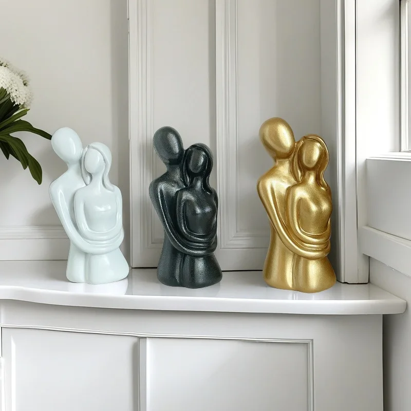 Nordic Abstract Couple Embrace Sculpture - Modern Minimalist Love Statue for Living Room Bedroom Decor