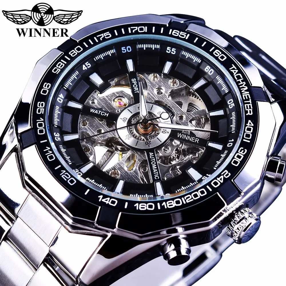 WINNER 2024 Sports Skeleton Stainless Steel Designer Men's Watch Luxury Automatic Mechanical Watch Men's Watch Gifts for Men