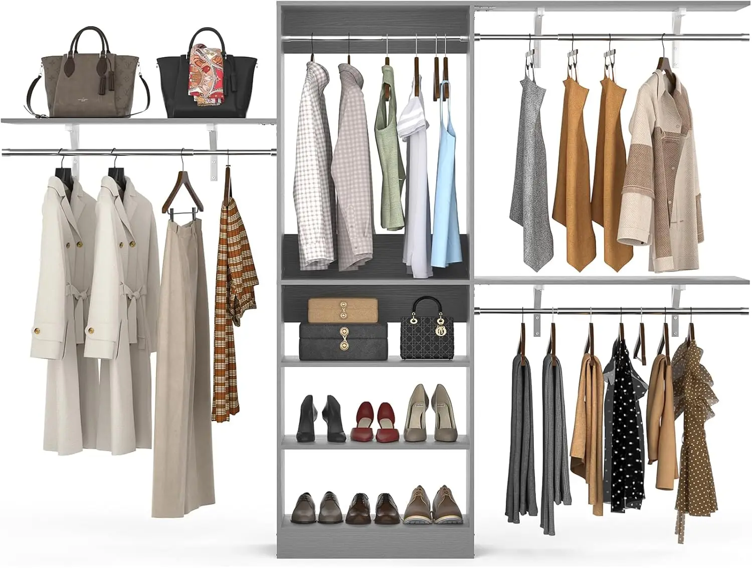 Walk In Closet System 8Ft Closet Organizer Wall Mounted Clothes Rack Bedroom Wardrobe With Shelving Towers Shelves Cut To Fit Gr