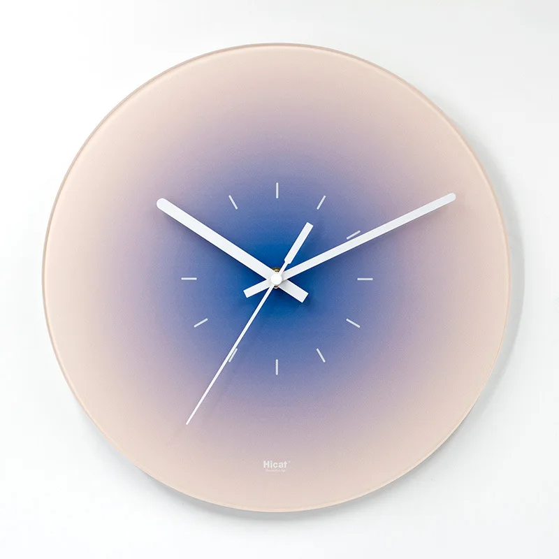 Nordic Style Gradient Sunset Wall Clock Light Luxury Living Room Punch-free Mute Glass Wall Hanging Clock Watch Home Decoration