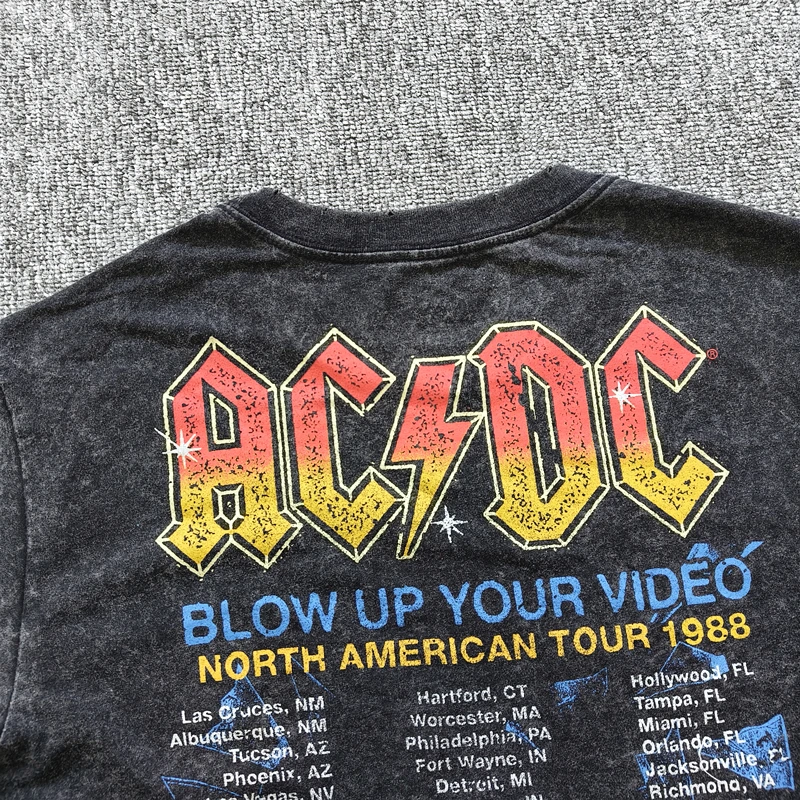 ACD Rock Band T-shirt girocollo in cotone retrò lavato e vecchio a maniche corte Rock Punk Sport casual Commercio all'ingrosso unisex di alta qualità