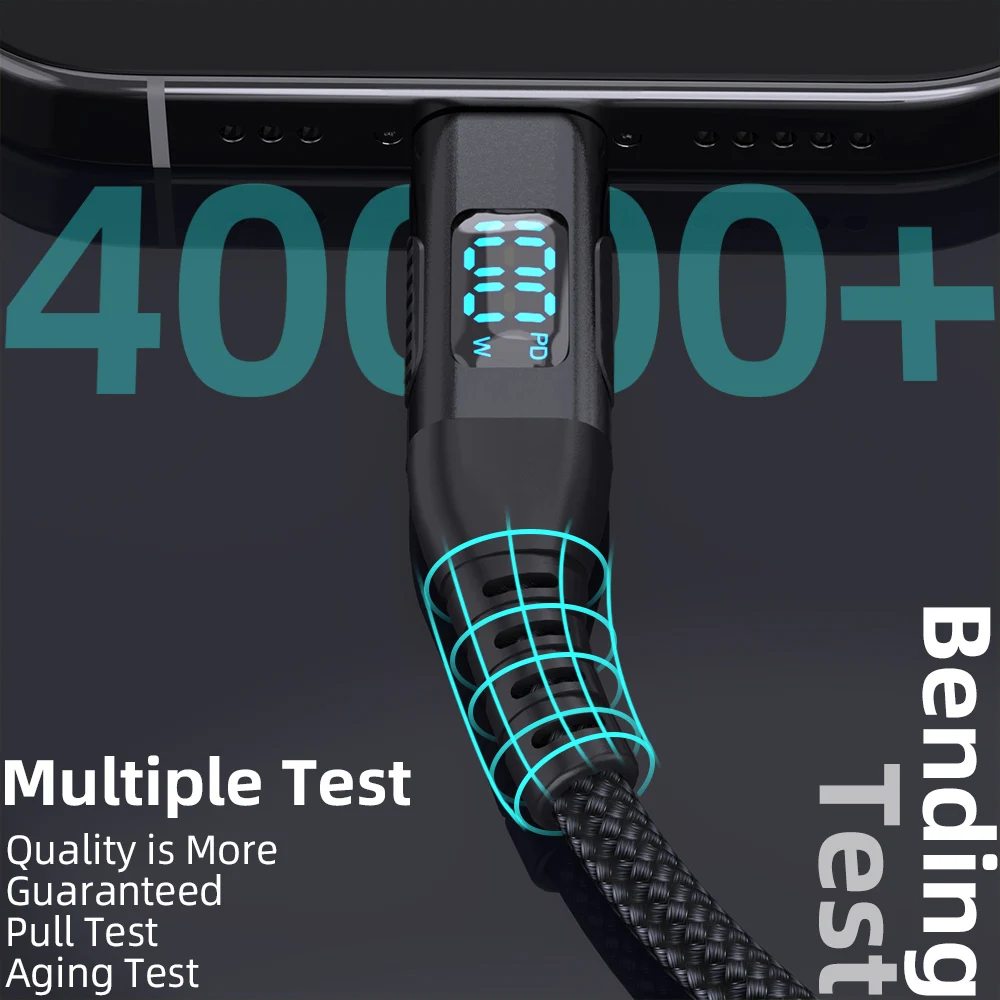 BCVS USB-C-auf-USB-C-Kabel, 100 W, mit digitaler Anzeige, für schnelles Laden, geflochtenes Nylonkabel, Typ-C-Datenkabel, PD 100 W, für iPhone und Samsung Galaxy. – Detail 5