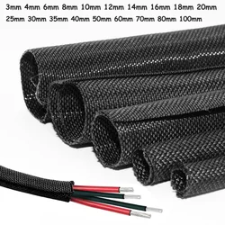 Manga trenzada expandible PET de cierre automático, tubo Flexible autocerrado, manguera aislada, envoltura de alambre, protector de Cable, negro, 1M, 3mm-100mm