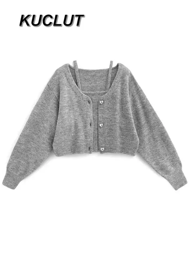 الخريف الشتاء النمط الياباني لامعة قصيرة حبال و محبوك بروتيل سترة قطعتين مجموعات للنساء لطيف الحلو الخريف الشتاء