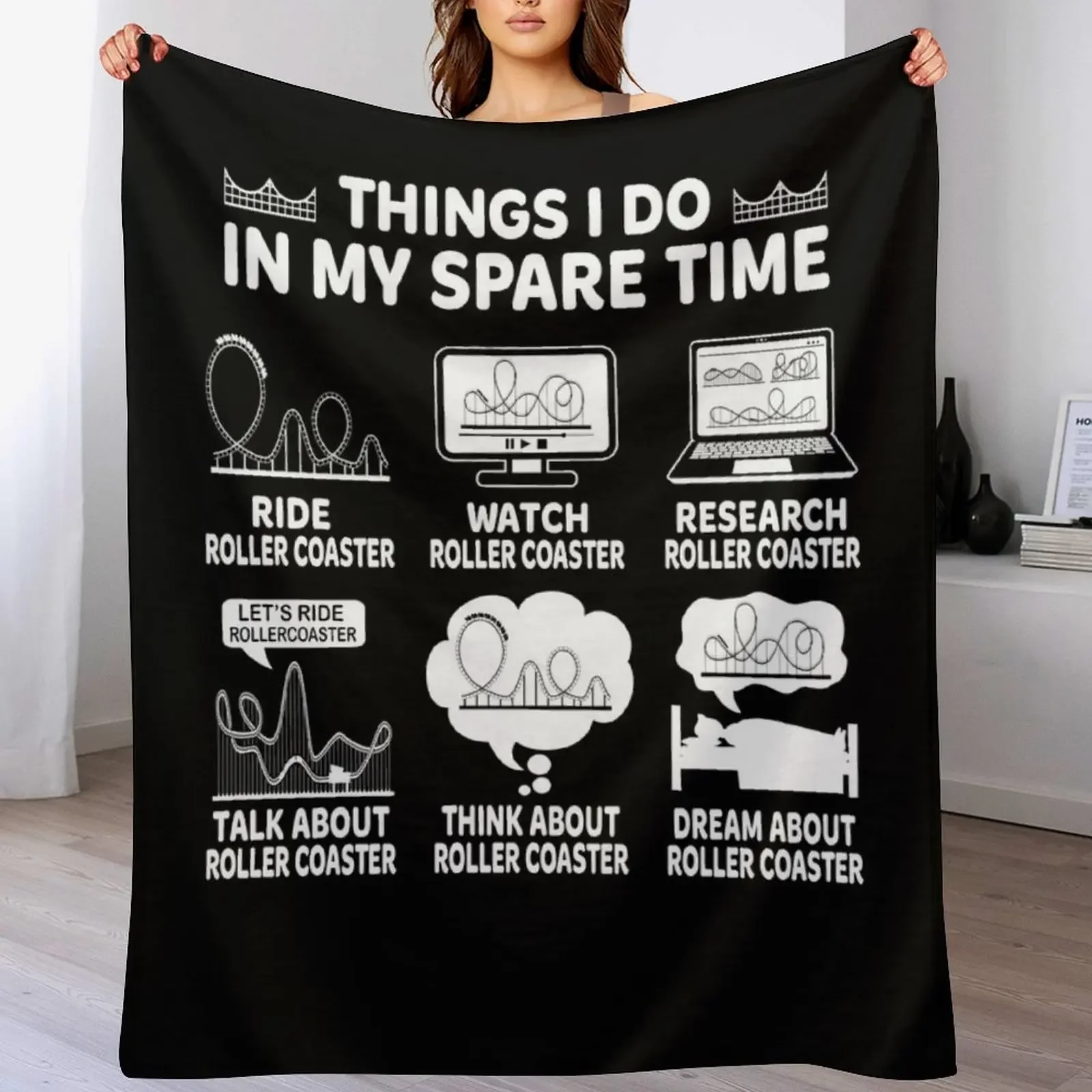 Things I Do In My Spare Time Rollercoaster Funny Roller Coaster Lover Throw Blanket Travel Size Cozy Blanket for Plane Train