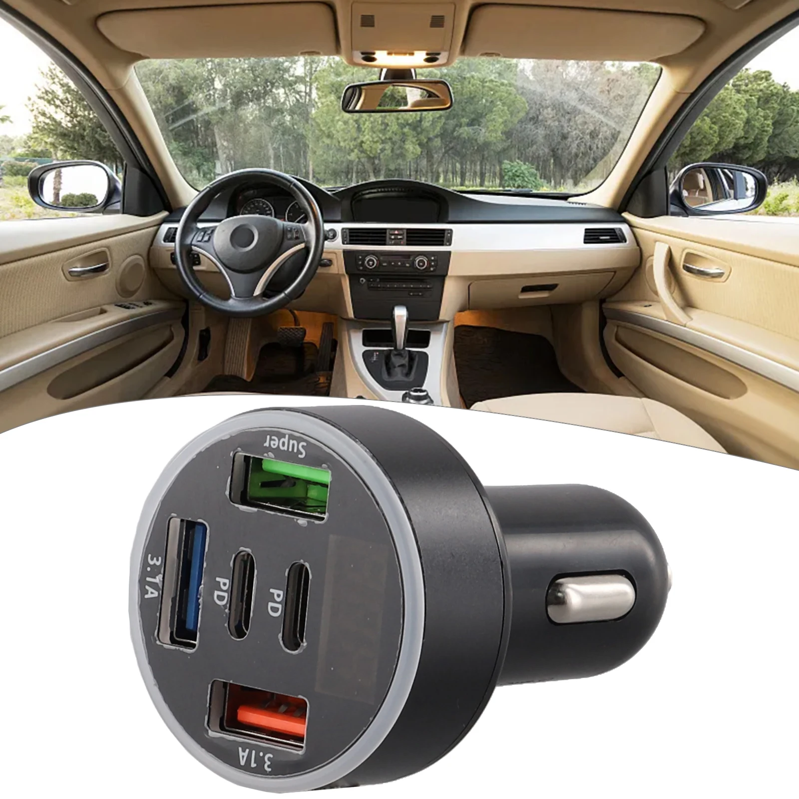 Efficient Charging For Daily Commute Dual PD Car Charger 6A Current Aluminum Alloy Digital Display Flash Charging