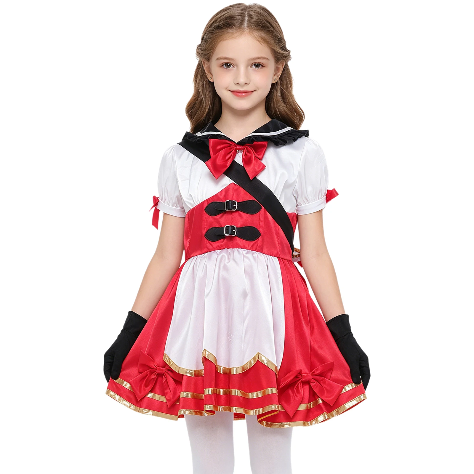 

Kids Girls Game Character Cosplay Bow Dress Short Sleeve A-line College Style Leotard Dress for Halloween Masquerade Dress Up