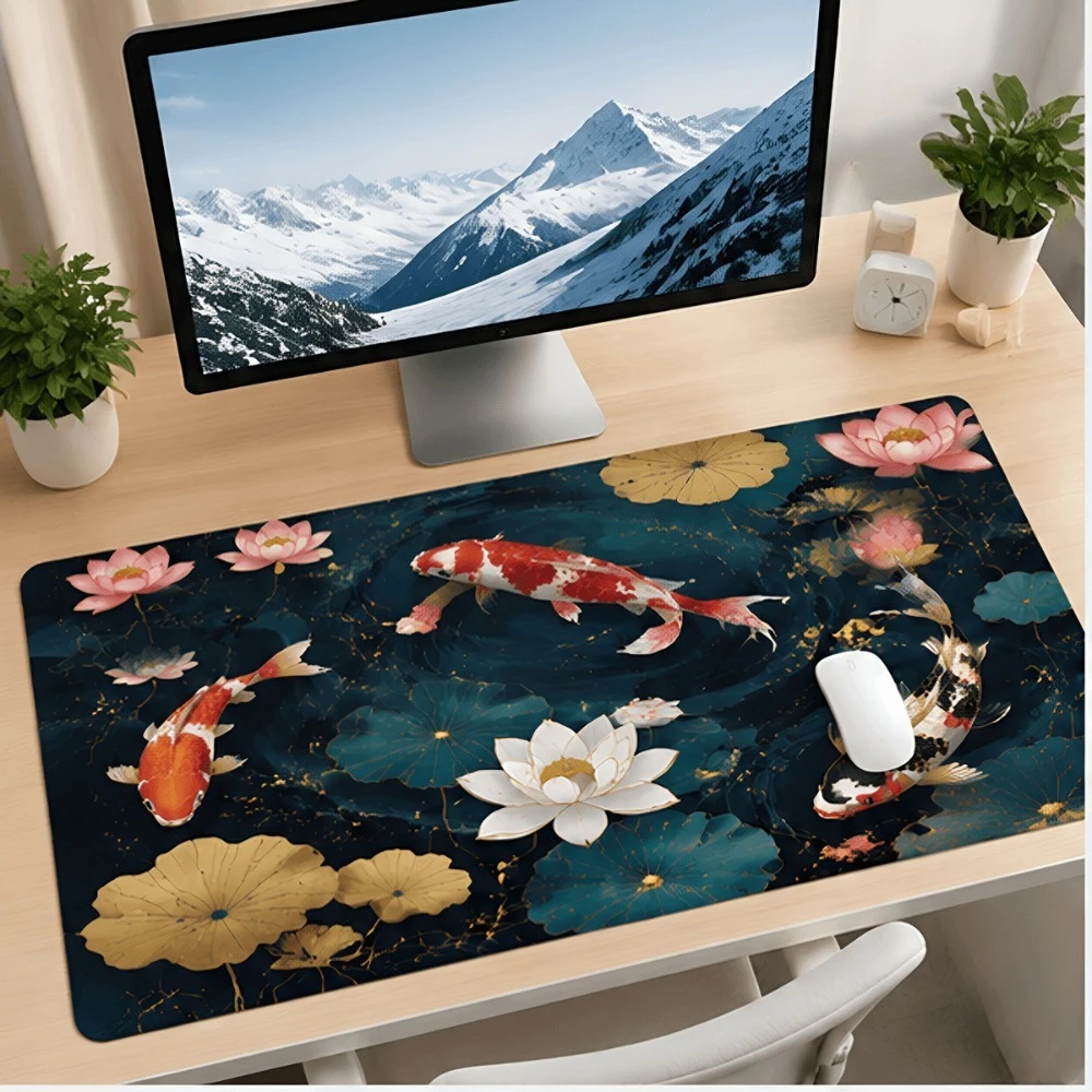 The simple tablecloth with lotus flower pattern of koi fish is suitable for office workers and students desk accessories