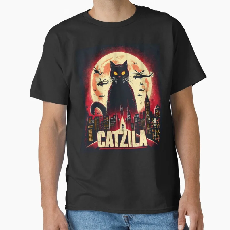 

Catzilla #0808 Funny King of the meowsters 80s Vintage Japan Monster Anime t shirt gift for cat lover large size tops