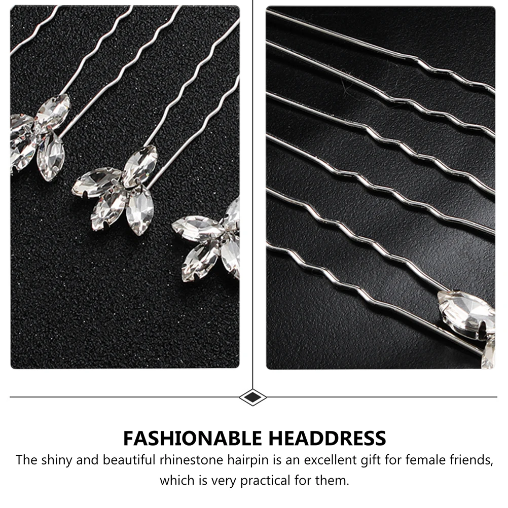 

6 Pcs Rhinestone Hairpin Clip Crystals Wedding Headwear Simple Bridal Fashionable Headdress Hair Accessories Stylish Shiny