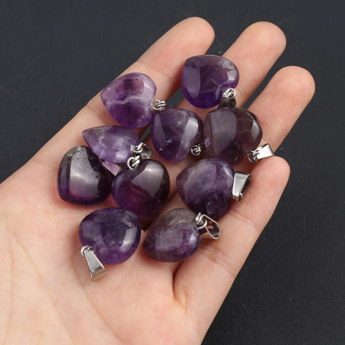 5 teile/satz 16mm Amethysten Anhänger Naturstein Kristall Herz Charms für Schmuck Machen Liefert DIY Halskette Zubehör Großhandel