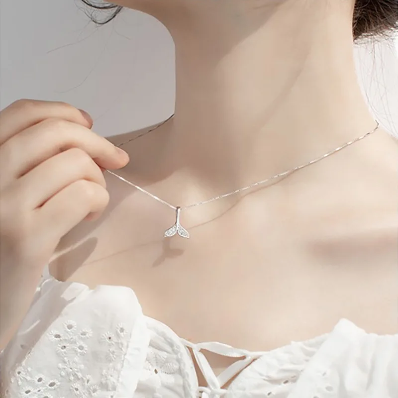 925 Sterling Silber Mode Persönlichkeit Meerjungfrauenschwanz-Halskette Weibliche Koreanische Version der Einfachen Schlüsselbeinkette