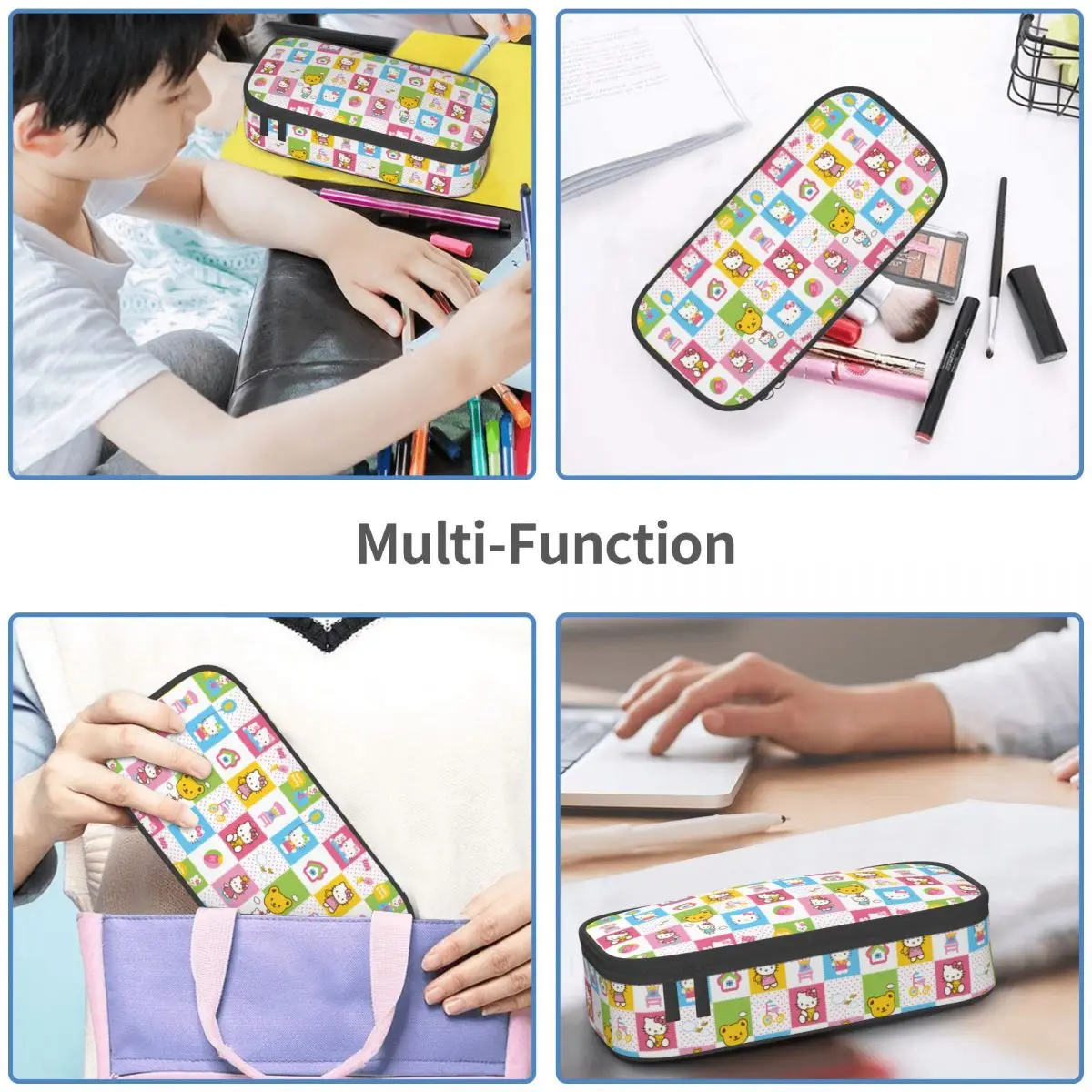 Cartoon Cat Hello Kitty Pencil Case Cute Pen Holder Bag for Student Large Storage Office Zipper Pencilcases