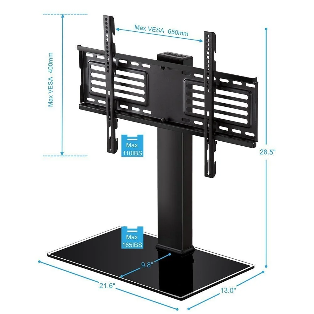 Поворотная подставка для телевизора с креплением Телевизоры 32-65 дюймов Регулируемая высота Универсальная металлическая стеклянная полка Отдельно стоящая конструкция Экономия места