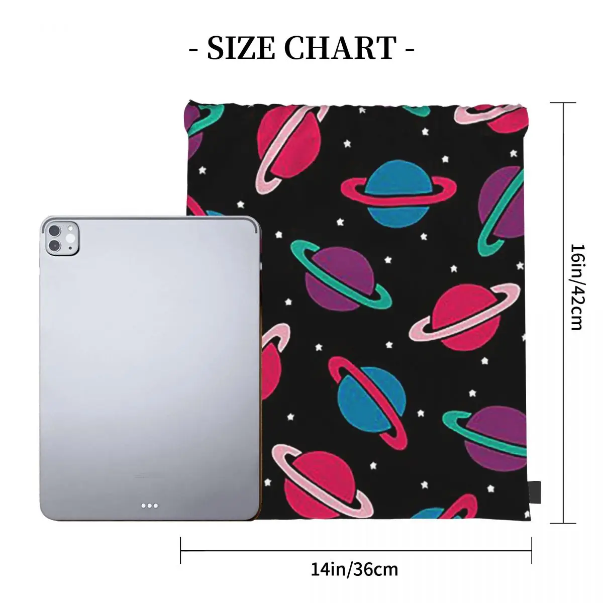 Neon Space Planets Pattern Backpacks Casual Portable Drawstring Bundle Pocket Storage Bag Book Bags For Man Woman Students