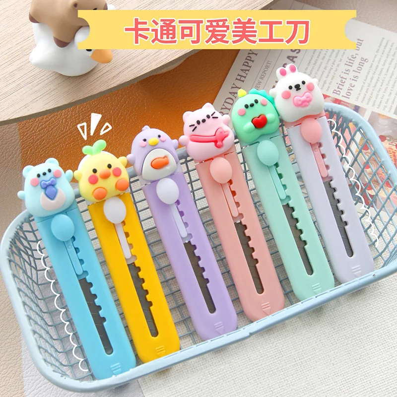 30Pcs Cartoon Animal  Mini Utility Knife with Safety Lock Retractable Paper Cutter for Envelope Box DIY Office Stationery