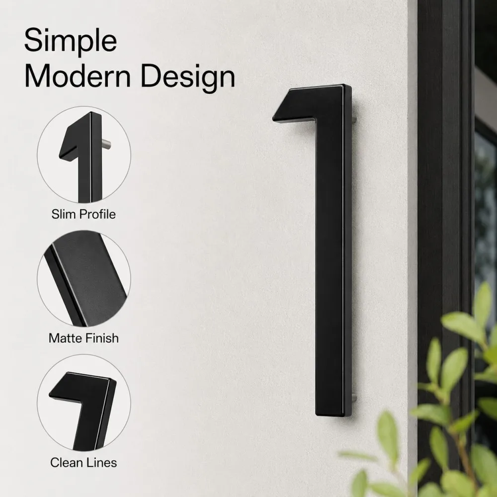 142mm Floating Exterior House Numbers Modern Number Signs on the Door Extra Large Black Apartment Address and Mailbox Plate