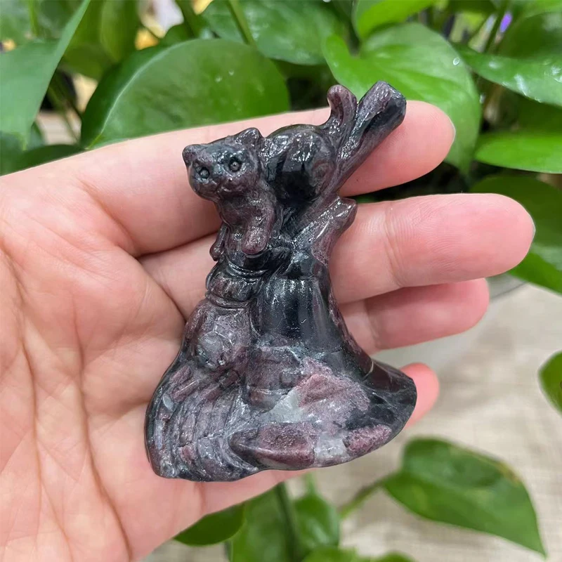 Natural Quartz Crystal Gemstone Magic Cat Halloween Gift Cute Garnet Tai Chi Jasper Black Obsidian Witch Wizard Animal Talisman