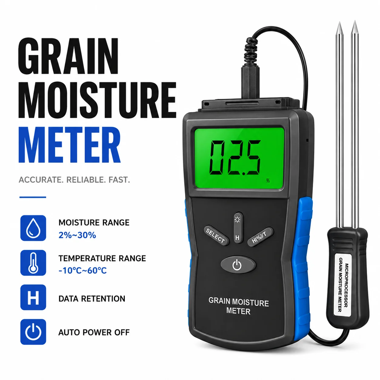 

Fast Response High Precision Grain Moisture Analyzer with Detector Probe Portable Agricultural Humidity Testing Device for Wheat