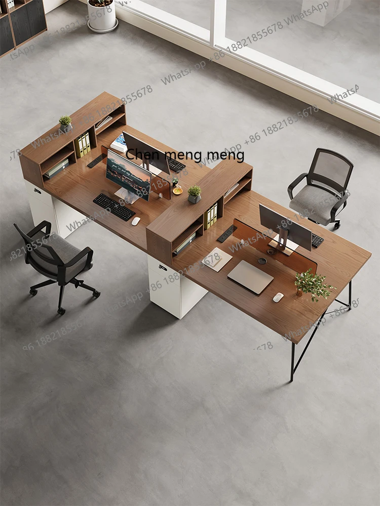 

Solid Wood Office Desk and Chair Set for Employees, Four-Person Modern Simple Work Desk with a Light Luxury and High-End Feel